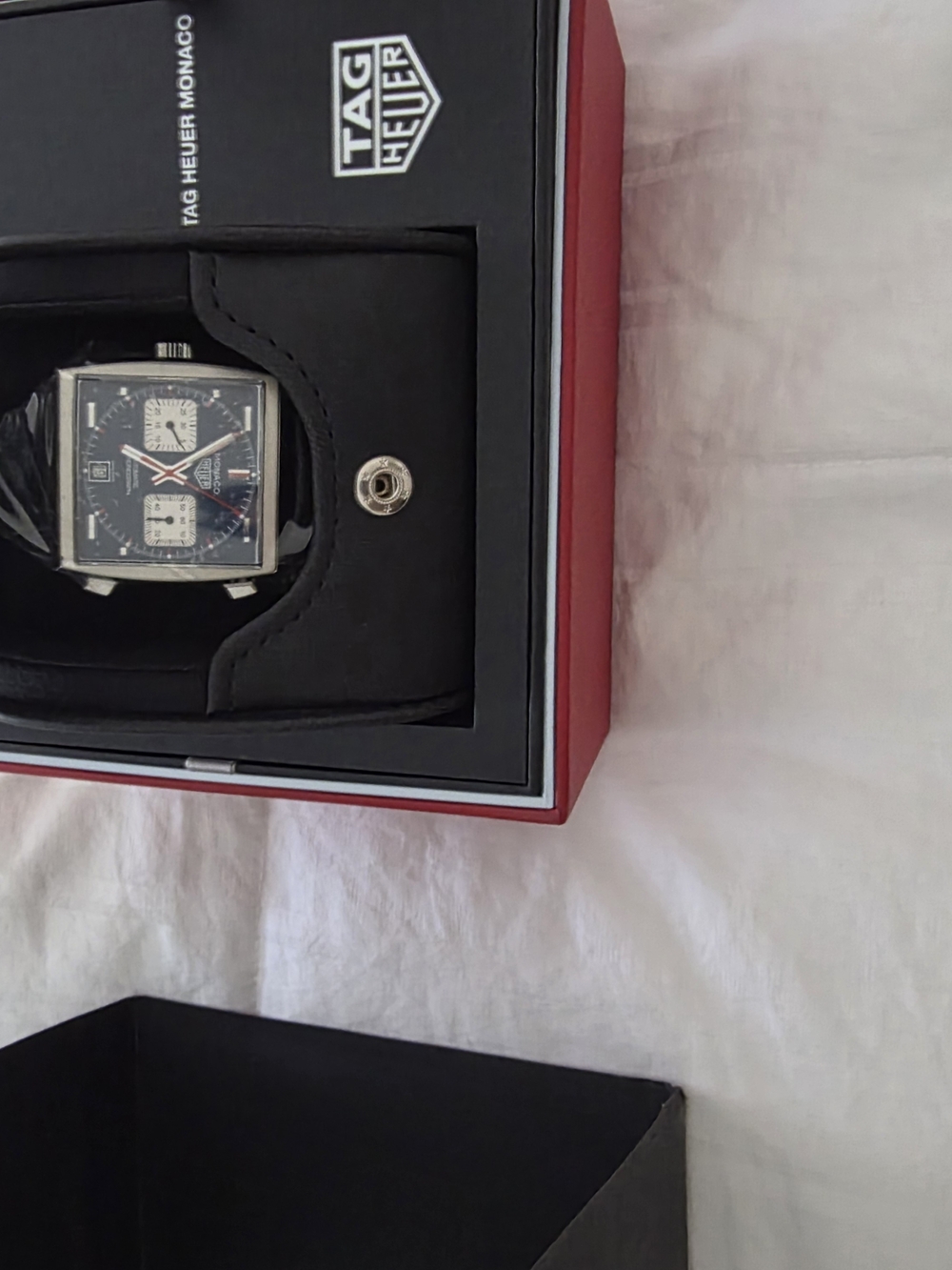 Tag Heuer Monaco Men's Black and Silver Chronograph Watch
